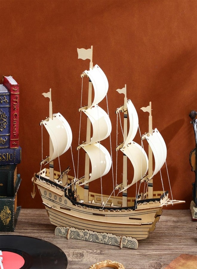PRETYZOOM 3D Wooden Puzzle Sailboat Model Kit for Adults, DIY Ming Dynasty Ship, Handcrafted Wood Assembly, Home Decor, 15.55 X 13.50 X 3.93 Inches - Image 3